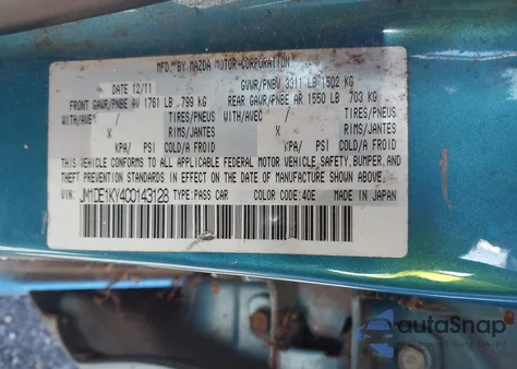 2012 Mazda Mazda2 Sport z USA, uszkodzony, nr VIN JM1DE1KY4C0143128